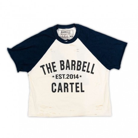 THE BARBELL CARTEL - Distressed Baseball Crop "Classic Logo" Navy/Natural