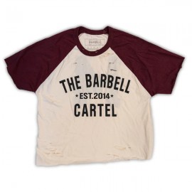 THE BARBELL CARTEL - Distressed baseballTee "Classic Logo" Maroon/Natural