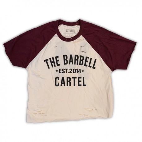 THE BARBELL CARTEL - Distressed baseballTee "Classic Logo" Maroon/Natural